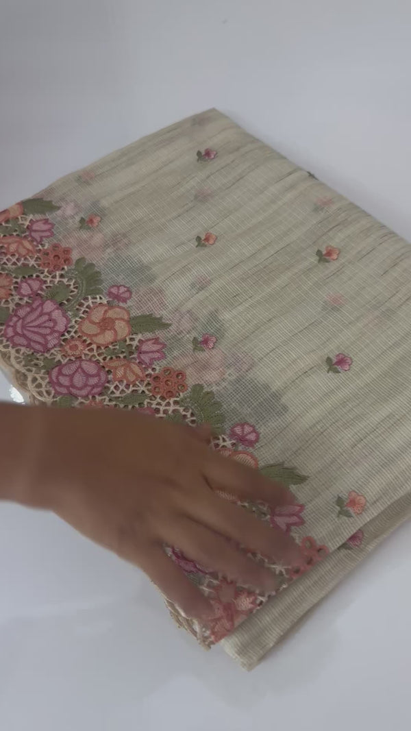 Embriodery Kota Silk Cutwork saree FBLK100 - Beige