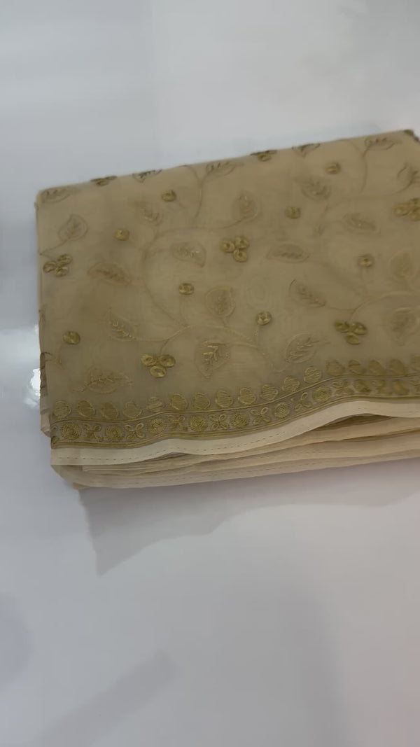 Banarasi kora oraganza saree with embroidery  MKOS321 Darkcream