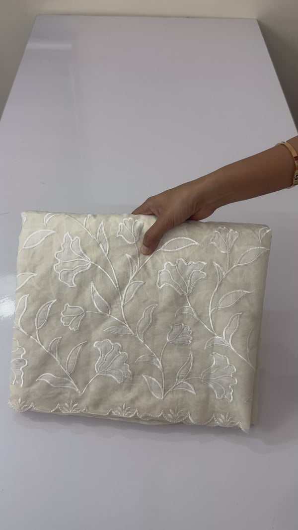 Mul chanderi applique work saree  MSH115 - Offwhite