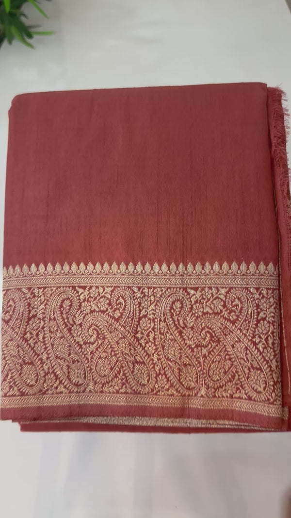 Blended tussar silk saree with Banarasi border FBTW3026 RustyOrange