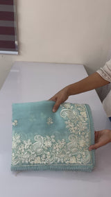 Tissue Organza saree with embroidery work MS14791 - PastelBlue