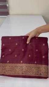 Banarasi Tussar Georgette Saree with brocade blouse - MS44376 Deep Maroon