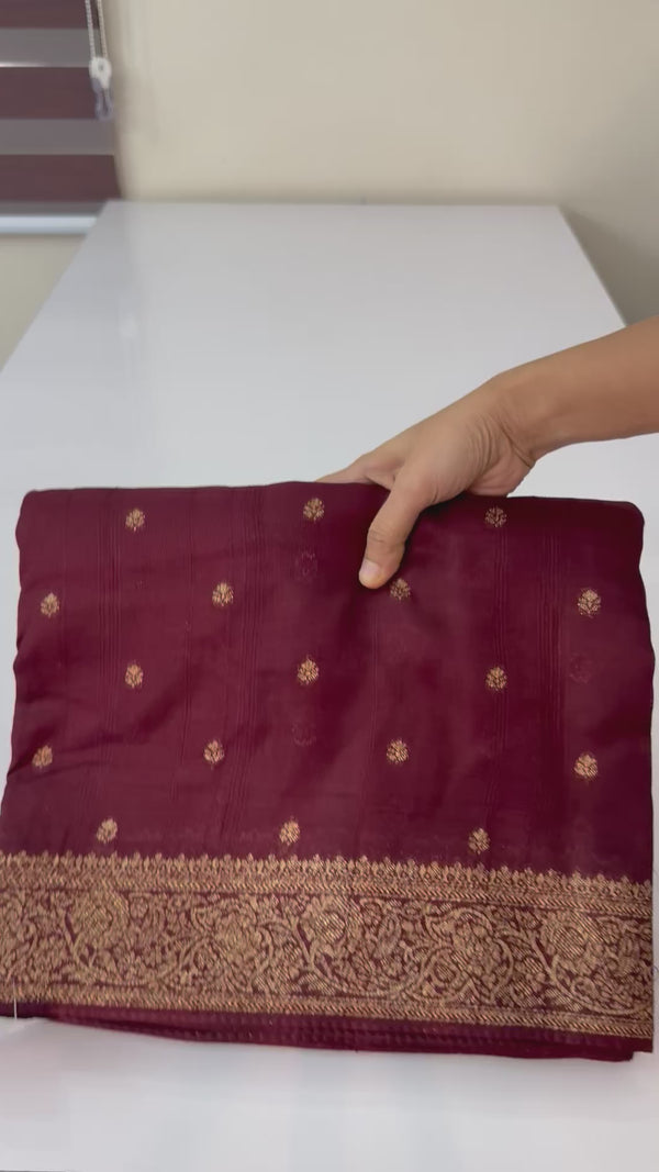 Banarasi Tussar Georgette Saree with brocade blouse - MS44376 Deep Maroon