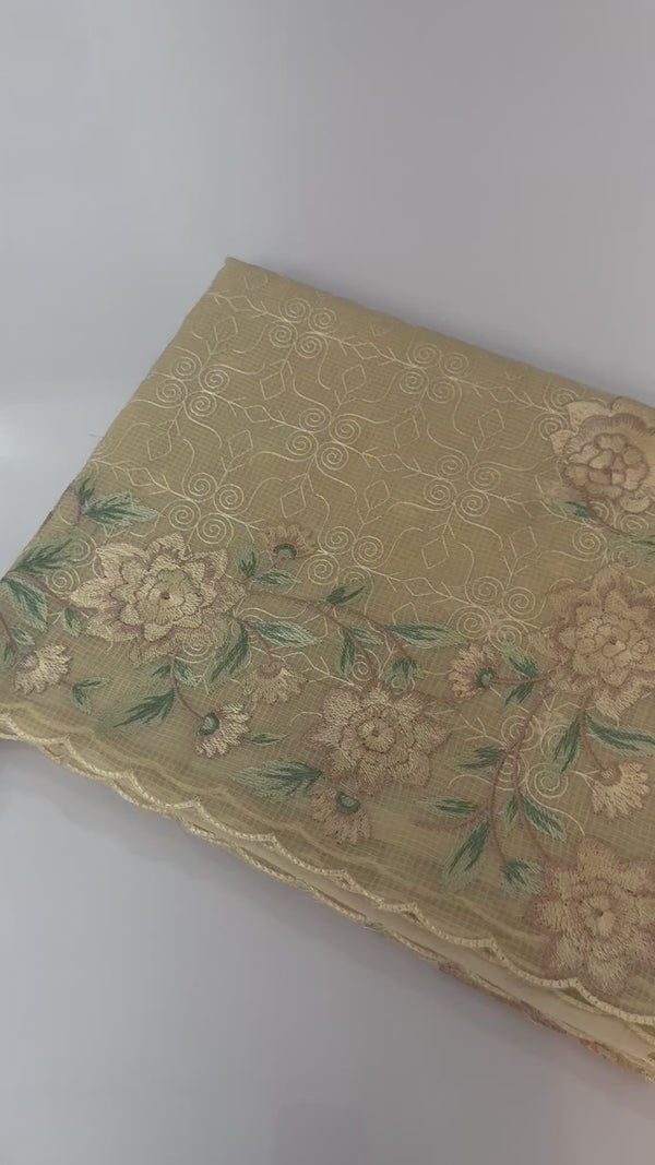 Phulkari NetKota embroidery saree - MPKS905 - Beige