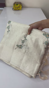 Blended tussar saree with embriodery - MS8665 Cream