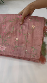 Blended crepe tussar saree with embriodery SSPNIMH DuskyPeach