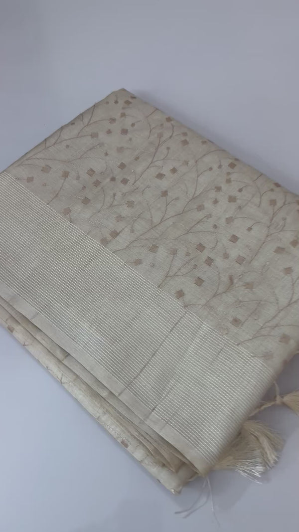 Blended tussar saree with embriodery - MS8665 Cream