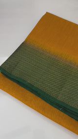 Jute silk sarees with contrast pallu & blouse MJL328 Mustard to Green