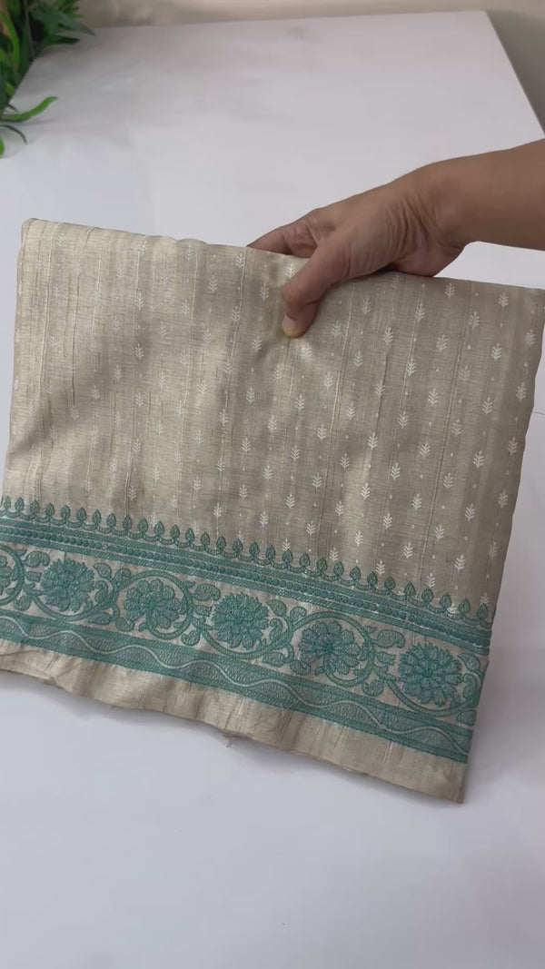 Blended tussar saree with embriodery border - SMJNSEM