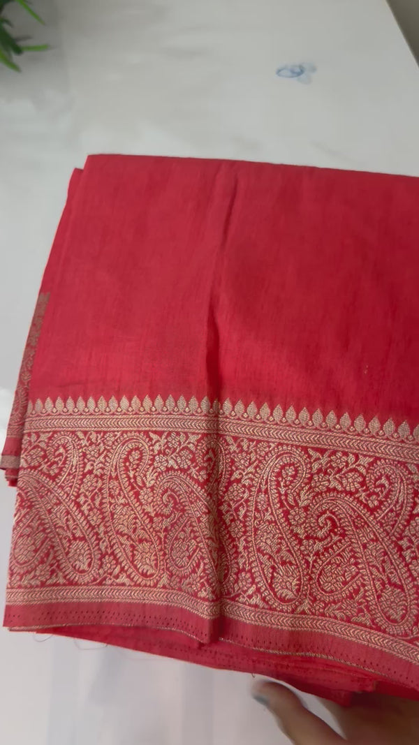 Blended tussar silk saree with Banarasi border FBTW3026 PeachyOrange