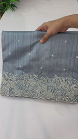 Embroidered Crepe semi tussar silk saree- MSS728 DuskyBlue