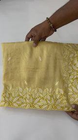 Crush Organza cutwork & embroidery saree FKSF179 PastelYellow