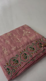 Chinnon Saree with cutwork- MCCR215 BabyPink