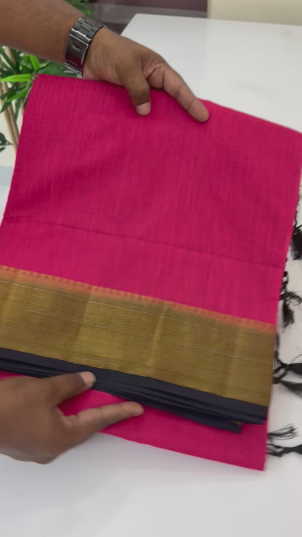 Jute silk sarees with contrast pallu & blouse MJL340 Darkpink to DarkBlue