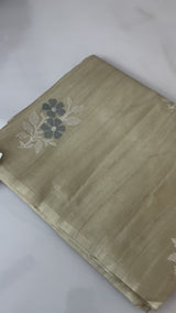 Crepe semi tussar silk saree with cross stitch embroidery-MSCS631