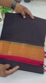 Jute silk sarees with contrast pallu & blouse MJL336 Black to Red