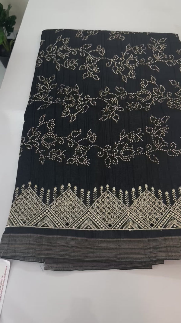 Blended Bandhani tussar silk saree with cutwork MTBF313 Black