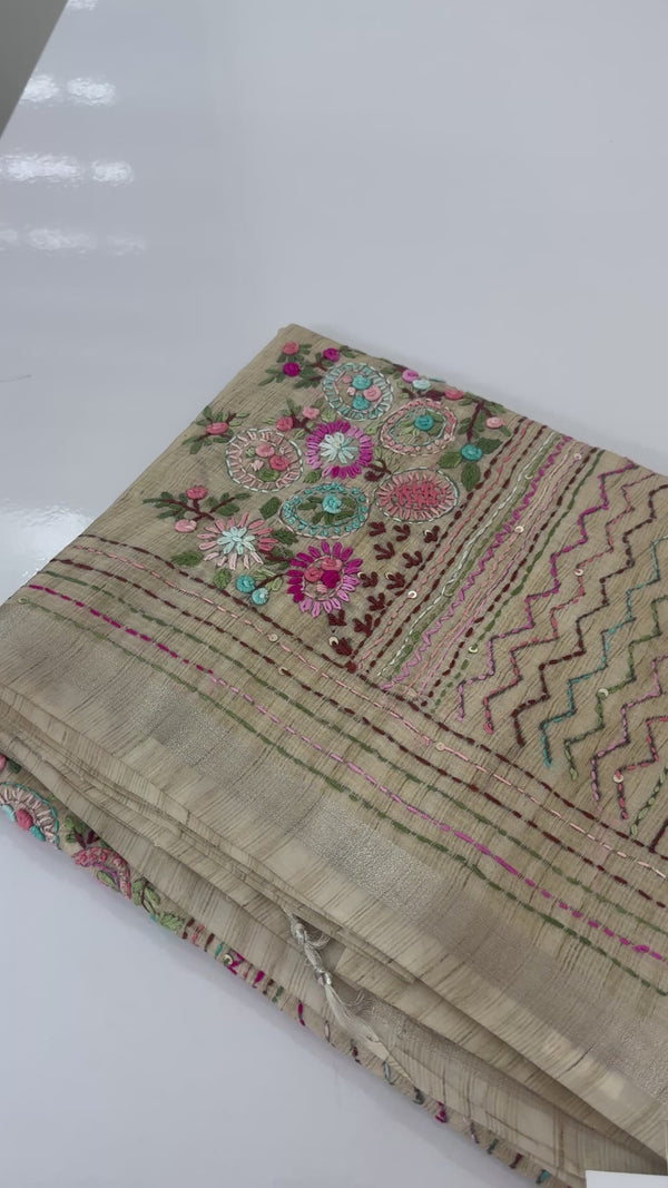 Handworked Blended tussar silk saree with handworked blouse MS90543