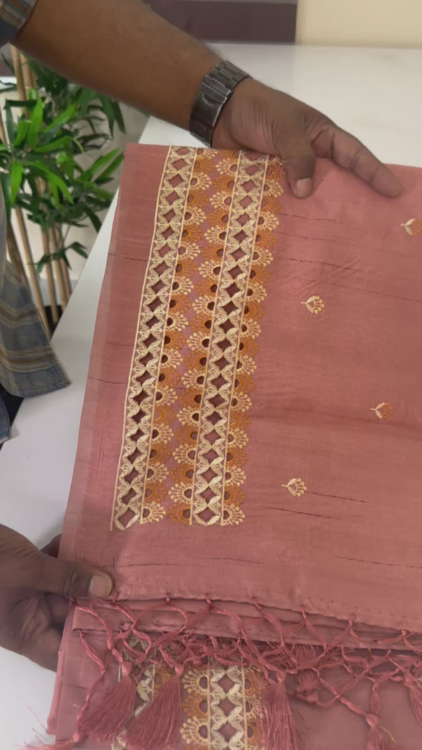 Blended tussar saree with cutwork - Peach