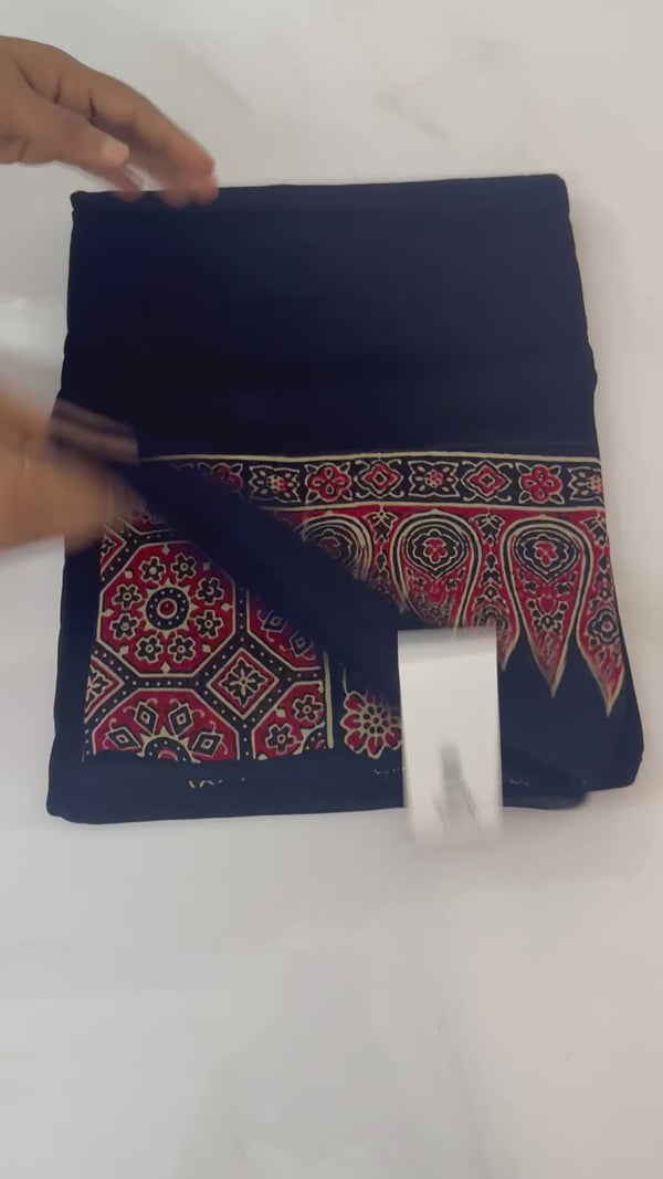 Pure Ajrakh Georgette saree MGS76- DarkBlue