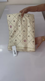 Soft Blended tussar saree with embriodery - MS8688 Cream