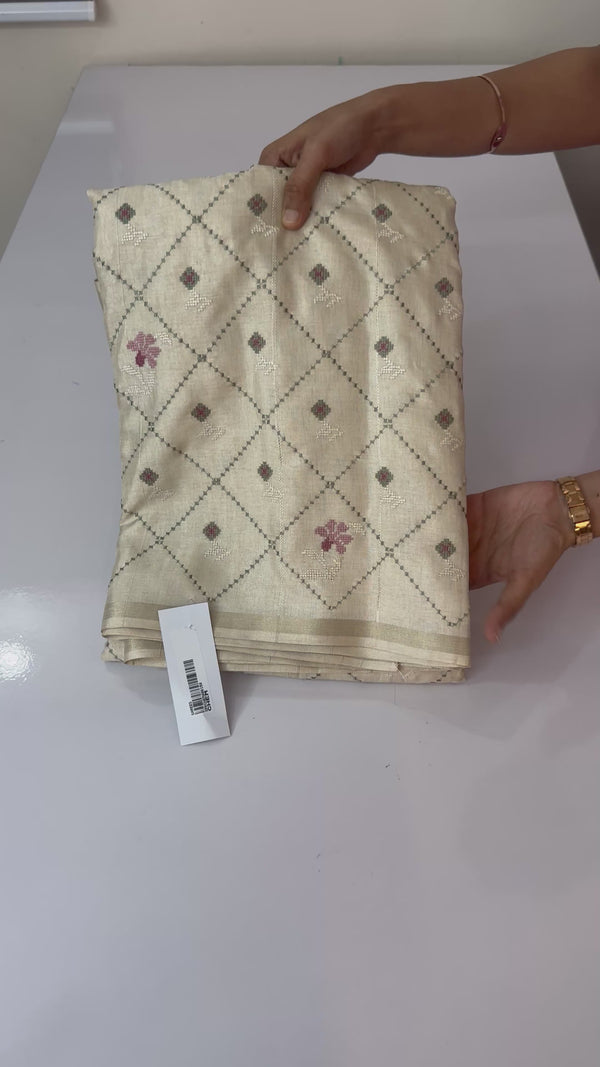 Soft Blended tussar saree with embriodery - MS8688 Cream