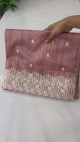 Embroidered Crepe semi tussar silk saree- MS14330 DuskyPeach