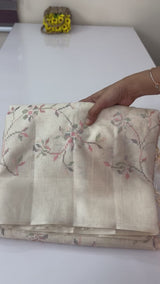 Blended tussar saree with embriodery - MS8665 Creame