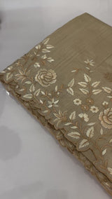 Embroidered Crepe semi tussar silk saree- MSS724 Cream