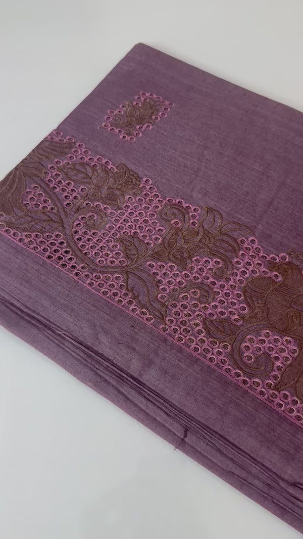 Pure bamboo tussar silk saree with cutwork & embriodery - MTSS670