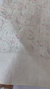 Blended tussar saree with multi color embriodery - MS8665 (1) Cream