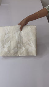 Mul chanderi applique work saree  MSH115 - Offwhite