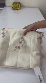 Blended tussar saree with embriodery - MS8665 Cream