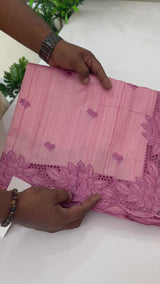 Blended tussar saree with cutwork SSPNMNR- Pink