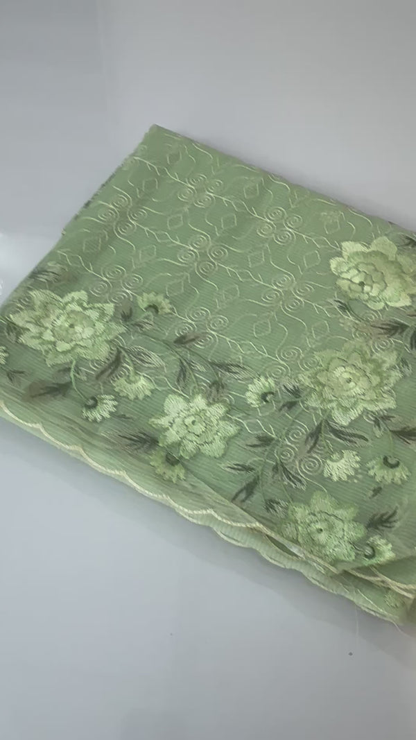 Phulkari NetKota embroidery saree - MPKS905 PistaGreen