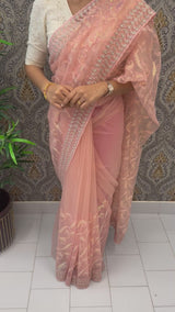 Partywear Net Saree with sequence work MPNKS103 PeachPink