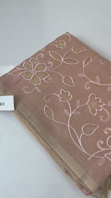 Tissue Silk applique work saree MS49811 - Peach