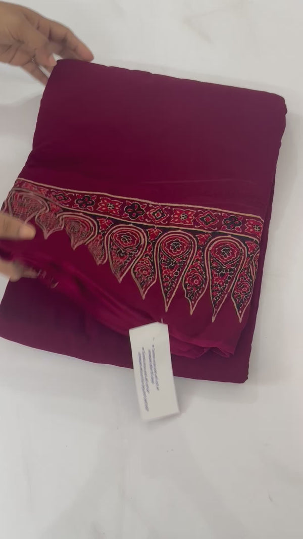 Pure Ajrakh Georgette saree MGS76- Maroon