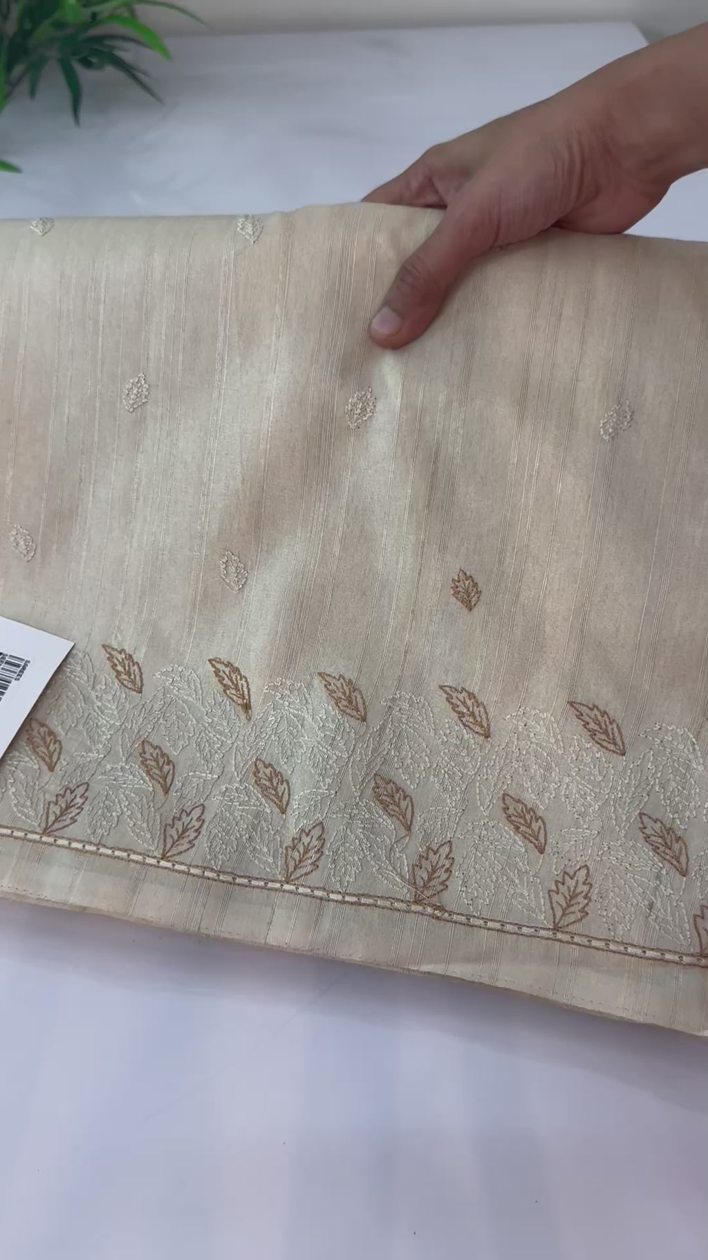 Blended tussar saree with embriodery - SEFNMYS Cream
