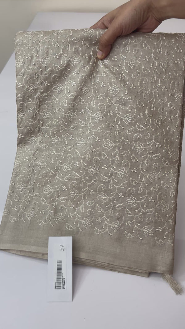 Pure desi tussar silk saree with embroidery - MTSS659(1) Chiku