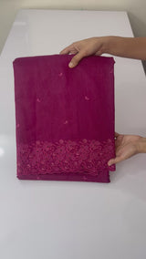 Crushed cutwork Blended tussar silk saree with embroidery- MSB7982 Cranberry