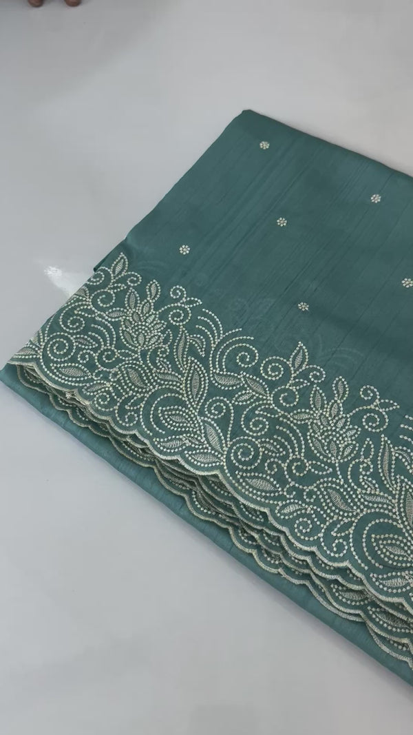 Embroidered Crepe semi tussar silk saree- MSS729