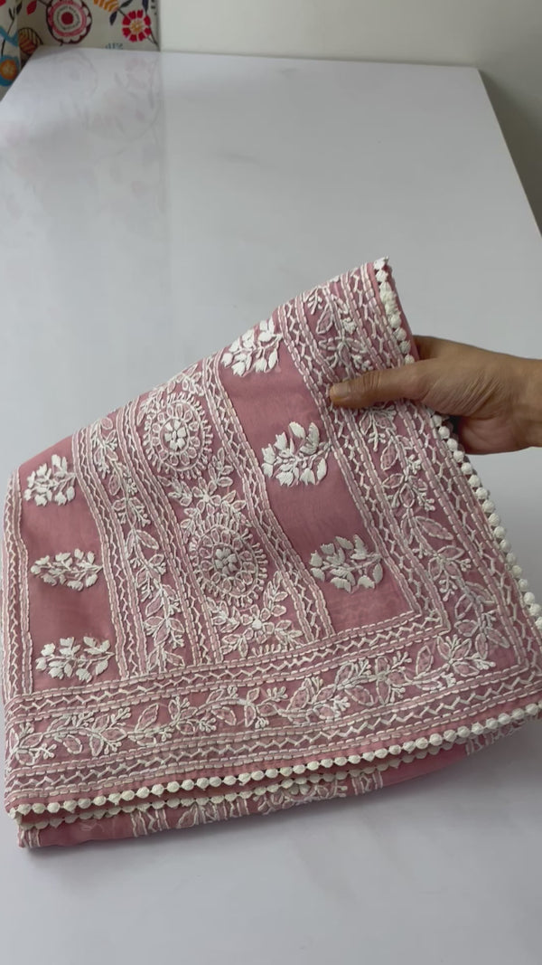 Pure Organza chikankari saree MOS993 DUSTY PINK