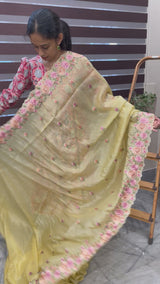 Crush Organza embroidery saree MCR115 DustyYellow