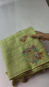 Crushed semi tussar silk saree with embroidery- SNFCYEY38 PastelGreen