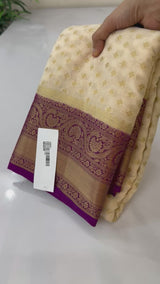 Soft chiffon Banarasi Georgette saree - MS13441 Cream & Purple