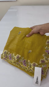 Crush chiffon georgette saree with embriodery borders SVVNYYY Mustard