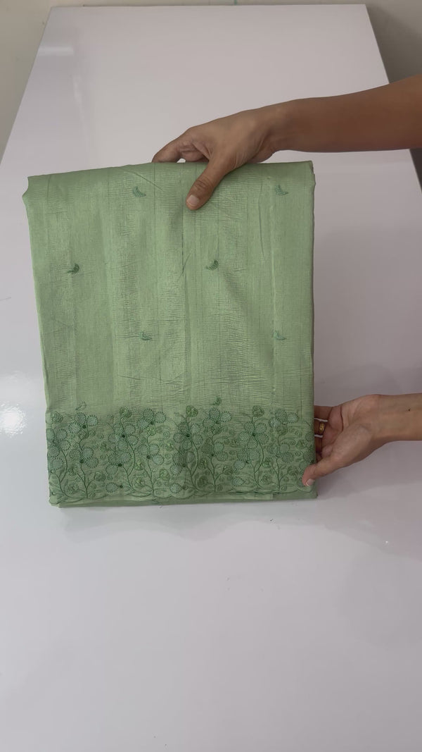 Crushed Blended tussar silk saree with embroidery- MSB7982 DuskyGreen