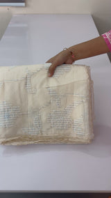 Mul chanderi applique work saree  MSH931- Offwhite to PowderBlue