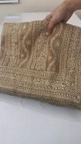 Crush organza saree with chikankari embriodery MS76551/1 Dusky khakhi Green